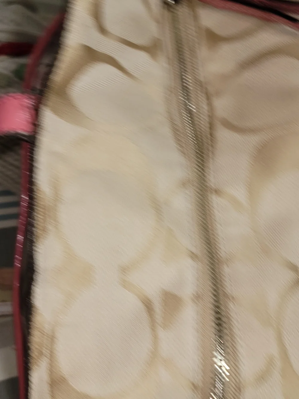 Coach Beige Signature Canvas Tote with Pink Trim, Outside Of Bag ,Badly Stained